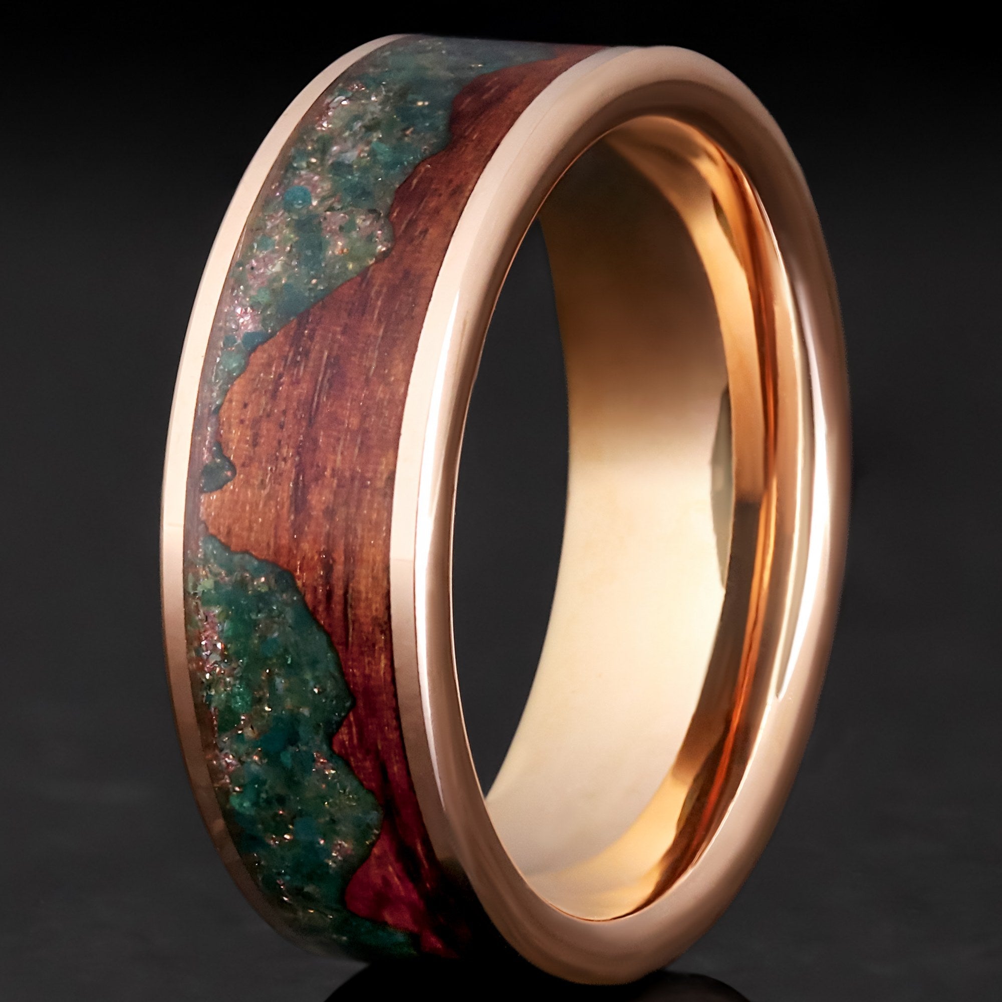 Moss Agate Wedding Band for Men | Rose Gold Mountain Ring