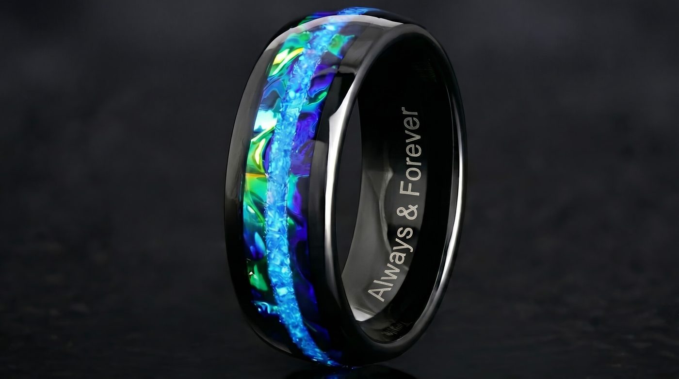 定価16万 新品■ALEXSTREETER BLACK RAINBOW RING 8mm Black Damascus Alexandrite Ring | Crab Nebula Wedding Band