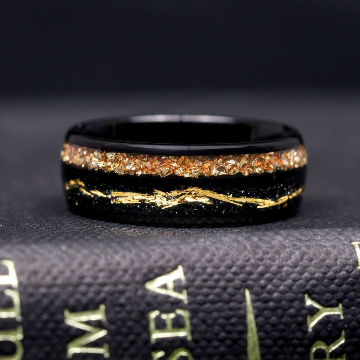 Mens Citrine Engagement Ring | Black & Gold 8mm Tungsten Band