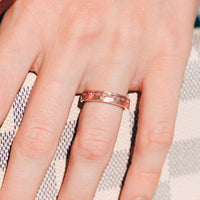 Rose Gold Morganite Ring Set, His Her Wedding Band, Hammered Tungsten Ring Set, Promise Ring for Couple, 8mm & 4mm Glass Stone Ring, Engrave