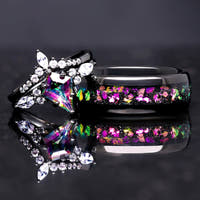His and Her Mystic Topaz Galaxy Ring Set, Cass Supernova, Black Engagement Ring Set, Unique Couple Ring, Alternative Wedding Ring, Engraving