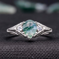 Faeleaf Moss Agate Promise Ring Set | Pear Cut His & Hers in Silver