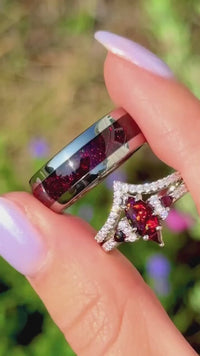 Silver black fire opal ring set