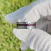 His and Hers Tungsten Wedding Band, Black Fire Opal, 8mm & 4mm Rose Gold Tungsten Ring Set, Couples Ring, Hammer, Flat, Brushed, Comfort Fit