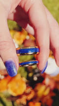 Gold Lapis Lazuli Ring Set, His and Hers Wedding Band, 8mm & 4mm Gold Tungsten Ring Set, Matching Couples Ring, Gold and Blue Lapis Ring