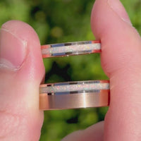 Rose Gold Opal Wedding Band Set, His Her Ring Set, White Fire Opal, Tungsten Set, 8mm & 4mm Matching Band, Promise Ring Couple, Personalized