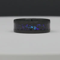 Orion Nebula Ring Set Hammered, His and Her Wedding Band, Black Tungsten, Blue Space Ring, 8mm 4mm Matching Band, Couple Engagement Ring Set
