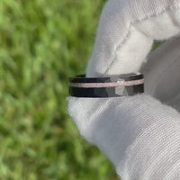 His and Hers Tungsten Wedding Band, Crushed White Fire Opal Ring, 6mm & 4mm Black Tungsten Ring Set, Hammer, Flat, Brushed, Comfort Fit