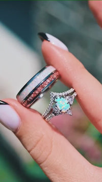 Lumiere Morganite Opal Ring Set, His Her Wedding Ring, Personalized, Promise Ring for Couples, Opal Engagement Ring Set, Morganite Ring Set