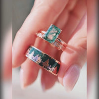 Vella Moss Agate Couples Ring Set | Rose Gold Wedding Bands