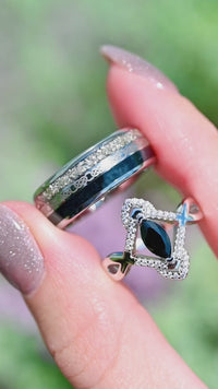 Orla Black Diamond Ring Set, His and Hers Celtic Wedding Ring, Silver Tungsten, 925 Silver, Unique Engagement Ring Set, Couples Promise Ring