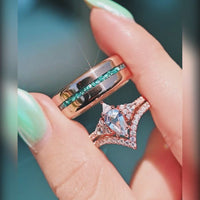 Lumiere aquamarine couples ring set in rose gold