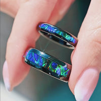Azure His and Her Tungsten Ring Set, Couple Wedding Band, 8mm 4mm Black Nebula Ring, Dichrolam, Blue Dragon Ring, Matching Promise Ring