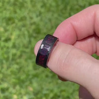 His and Hers Tungsten Wedding Band Set, Crushed Black Fire Opal, 8mm & 4mm Black Tungsten Rings, Hammer, Flat, Matte Brushed, Comfort Fit