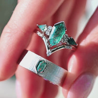 Moss agate his hers ring set