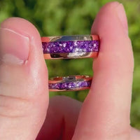 Amethyst Ring Set Rose Gold, His and Her Tungsten Wedding Band, 8mm & 4mm Purple Ring Set, Matching Couples Ring Set, Promise Ring Set