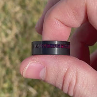 His and Hers Tungsten Wedding Band, Crushed Black Fire Opal Ring, 8mm & 4mm Black Ring Set, Couples Ring, Brushed, Flat, Smooth, Comfort Fit