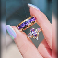 His and Her Gold Alexandrite Ring Set, Couple Crab Nebula Ring, Space Gold Wedding Band, 925 Sterling Silver and Gold Tungsten Ring Set