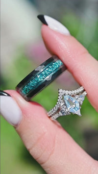 Aquamarine Couple Ring Set, His and Her Wedding Ring Set, Matching Engagement Ring Set, Unique Blue Promise Ring Couples, Personalized Gift, Lumiere
