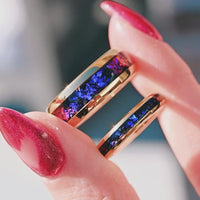 Orion Nebula Ring Set Gold, His and Her Wedding Band, Blue Nebula Matching Wedding Bands, Outer Space Couples Ring, Unique Tungsten Ring Set
