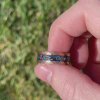 Meteorite and Galaxy Opal Ring Set, His and Hers Tungsten Wedding Band, 8mm & 4mm Rose Gold Tungsten Rings, Hammer, Flat, Brush, Comfort Fit
