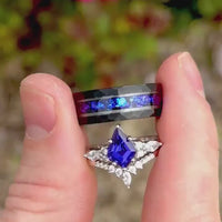 Orion Nebula Ring Set, His and Hers Wedding Band, Sapphire and Sandstone, Outer Space Couples Ring, Galaxy Ring Set, Tungsten and 925 Silver
