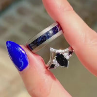 Great Rift Nebula Ring Set Kite Coffin, His and Hers Wedding Band, Matching Starry Night Ring, Sandstone, Couple Ring, Tungsten, 925 Silver