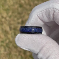Celestial Blue Lapis Lazuli Ring Set, His and Hers Tungsten Wedding Band, 8mm & 4mm Black Ring Set, Couples Ring, Polish, Dome, Comfort Fit