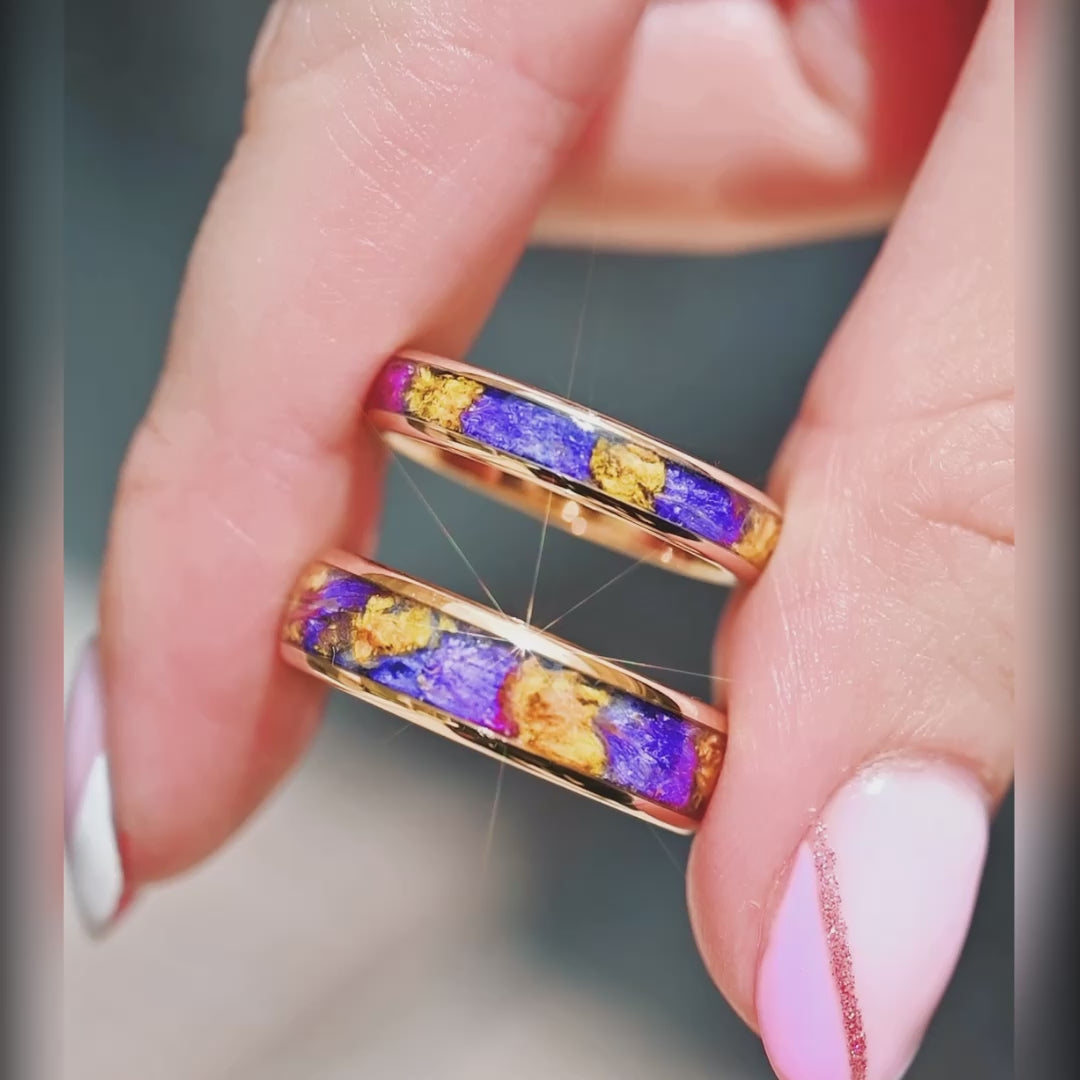Forget-me-not flower ring gold tungsten wedding band 4mm 6mm