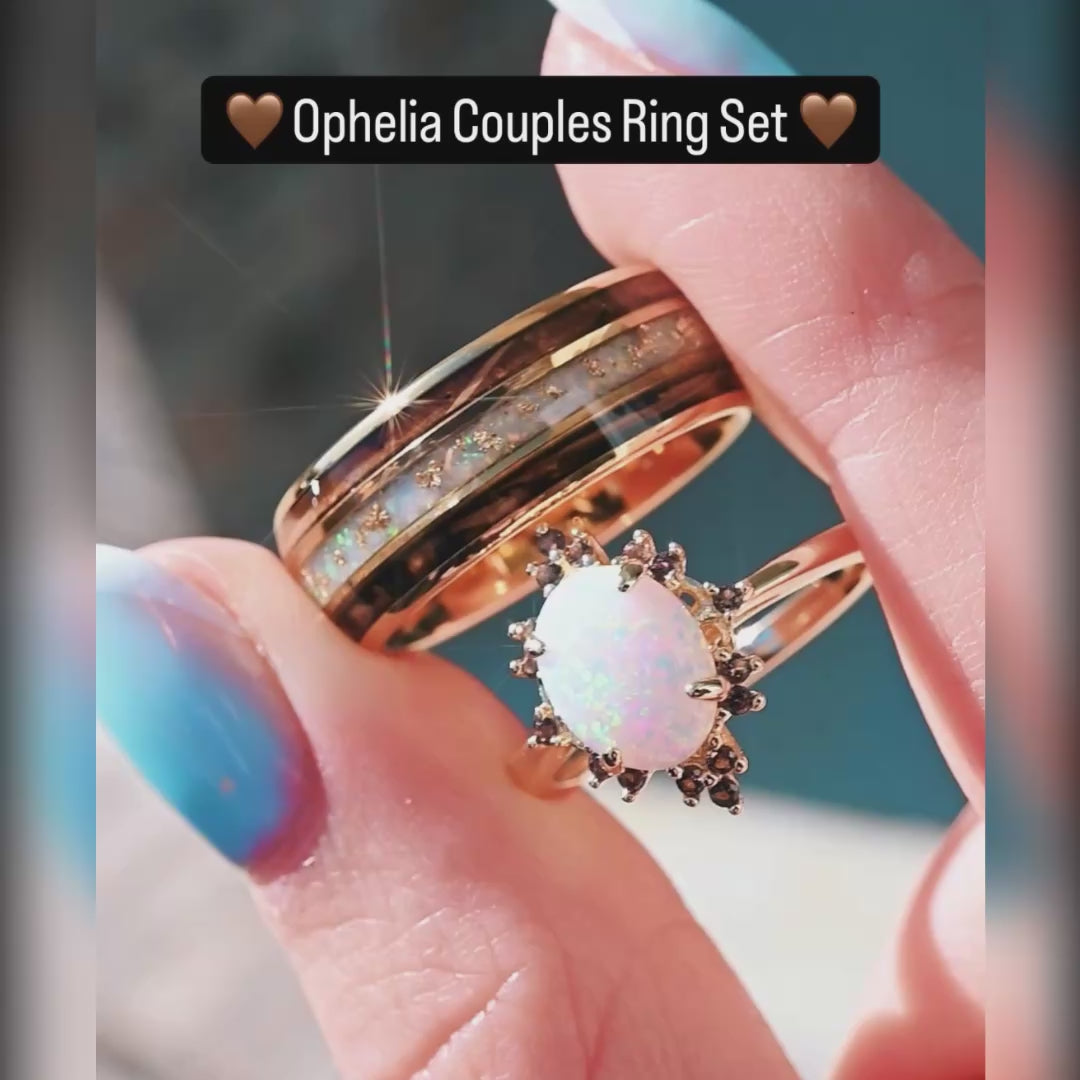 His and hers opal engagement ring set