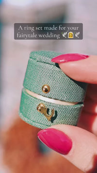 Green Moss Agate Coffin Kite Ring Set, His and Her Wedding Band, Crushed Moss Agate, Matching Nature Couples Ring, Alternative Engagement Ring
