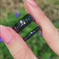 His and Her Ghost Nebula Ring Set, Couple Wedding Band, Galaxy Ring Set, Sapphire, 8mm & 4mm Black Tungsten Ring Set, Dome Polish, Engraving