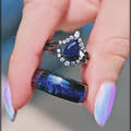 Great Rift Nebula Ring Set, His and Her Wedding Band, Black Ring, Space Couple Ring, Black Tungsten and 925 Sterling Silver, Blue Sandstone