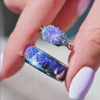 Borealis Couples Ring Set – Matching Nature Wedding Band, Amethyst, Aquamarine Leaf Ring, Fire Opal, Northern Light Ring, Aurora Tree Ring