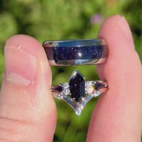 Great Rift Nebula Ring Set, His and Hers Wedding Band, Coffin Kite Ring, Space Couple Ring, Silver Tungsten and 925 Silver, Blue Sandstone