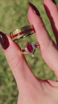His and Her Natural Ruby Wedding Ring Set, Gold Ruby Ring, 925 Sterling Silver and Gold Tungsten Ring Set, Couples Ring, Engagement Ring Set