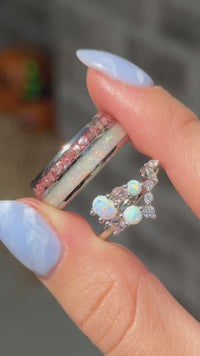 Morganite & Opal Couples Ring Set, Cluster His Her Wedding Ring, Constellation Promise Ring, Fire Opal Engagement and Morganite Ring Set