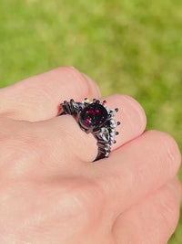 His and Hers Wedding Band, Black Fire Opal Ring, Black Rhodium Sterling Silver and Black Tungsten Ring Set, Couples Ring, Black Gold Filled