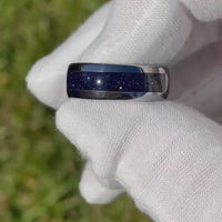 Great Rift Nebula Ring Set, His and Hers Wedding Band, Space Couples Ring, Silver Tungsten and 925 Sterling Silver Ring, Blue Sandstone Ring