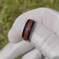 Carina Nebula Ring Set, His and Hers Tungsten Wedding Band, 8mm & 4mm Black Ring, Outer Space Couples Ring, Polish, Dome, Comfort Fit