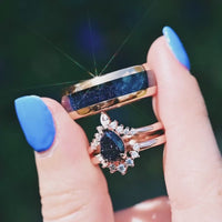 Great Rift Nebula Ring Set, Rose Gold Sandstone, His and Hers Wedding Band, Space Couples Ring, Rose Gold Tungsten and 925 Sterling Silver