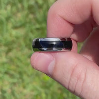 His and Hers Tungsten Wedding Band, Crushed Black Onyx Ring, 8mm & 4mm Silver Ring Set, Couples Ring, Polish, Dome, Comfort Fit