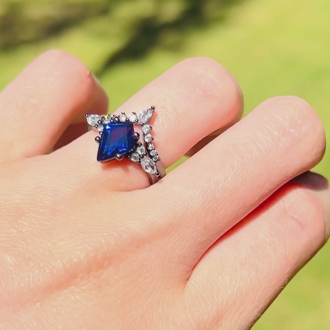 Orion Nebula Ring™ matching sapphire couples wedding ring set