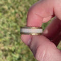 His and Hers Tungsten Wedding Band, Crushed White Fire Opal, 8mm & 4mm Rings, Yellow Gold Plated, Hammer, Flat, Brushed, Comfort Fit