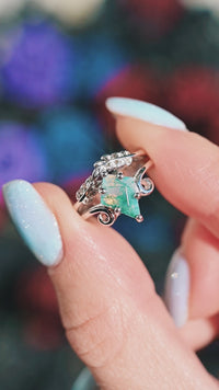 Twirl Leaf Green Moss Agate Ring Set, His and Her Wedding Ring, Matching Nature Couples Ring, Alternative Engagement Ring, Anniversary Gift