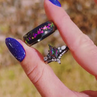 His and Her Mystic Topaz Galaxy Ring Set, Cass Supernova, Black Engagement Ring Set, Unique Couple Ring, Alternative Wedding Ring, Engraving