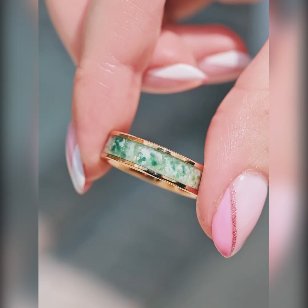 Flat polished comfort fit moss agate ring for men