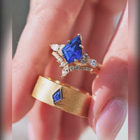 Kite Cut Blue Sapphire His & Hers Wedding Ring Set | Gold