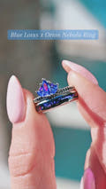 Blue Lotus Orion Nebula Wedding Ring Set: His and Hers Engagement Rings with Sapphire, Amethyst, Tungsten & Sterling Silver for Space Lovers