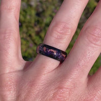 Matching Amethyst Wedding Band Set, Purple Couples Ring Set, His and Hers Tungsten Bands, 8mm & 4mm Black Dome Polish, Comfort Fit Ring